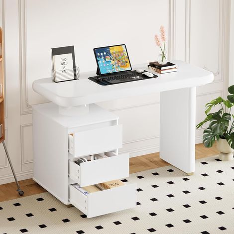 Bureau moderne à 3 tiroirs - MDF - 117 x 50 x 74 cm - Blanc (1/5)