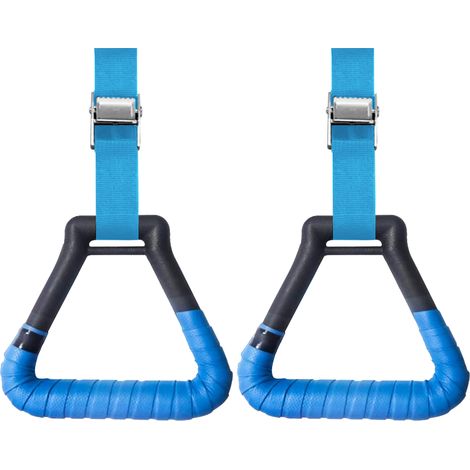 Anneaux De Gymnastique - Sangle Réglable En Nylon - Charge Max 200 Kg - Surface Filetée Anti-Dérapage - Avec Rubans Bleus Absorbants - Par 2