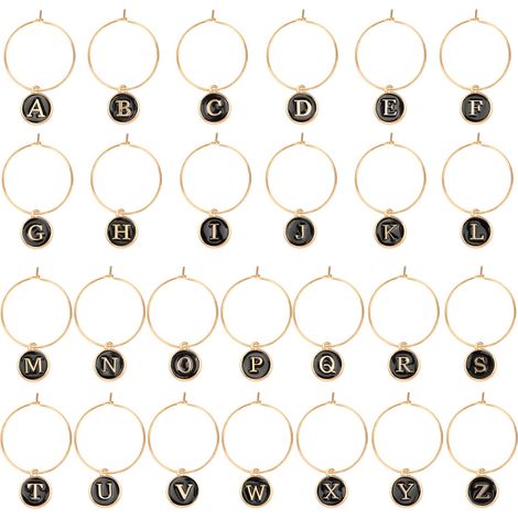 Lot de 26 breloques en forme de lettres de l'alphabet pour verres à vin pour boissons, fêtes, cocktails, décoration de verres, Résine (1/5)