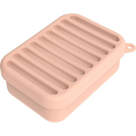 Porte-savon de voyage en silicone étanche avec couvercle anti-gouttes, design compact et portable, porte-savon, rose. (1/5)