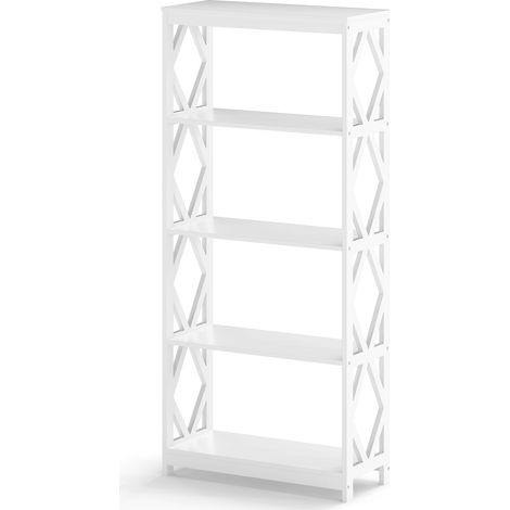 Libreria aperta a 5 ripiani, MDF bianco, design a rombo
