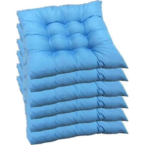Coussins de chaise - AIMOONSA - Coussins carrés 40 x 40 cm - Capitonnés matelassés - Lot de 6 - Bleu (1/5)