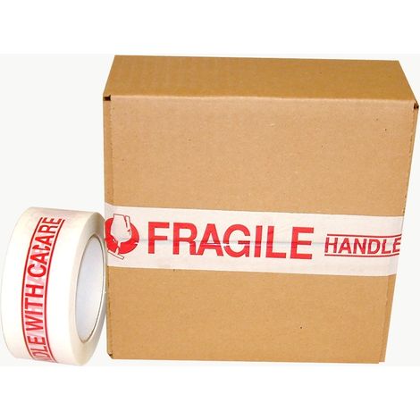 Ruban adhésif d'emballage imprimé PP20 : 2 pouces x 110 yards (blanc avec « FRAGILE HANDLE WITH E » imprimé en rouge) (1/5)