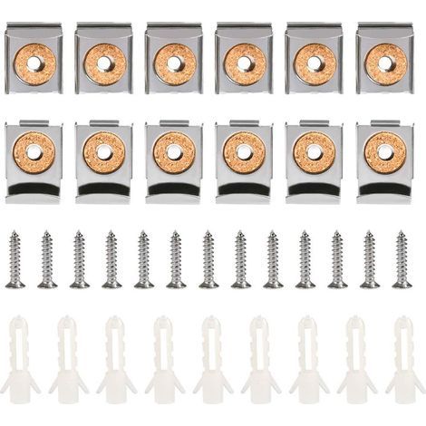 16-teiliges Spiegelbefestigungsset, Wandspiegelhalterungen mit Edelstahlclips (32 x 24 mm) zur Spiegelmontage, Spiegelträger mit Dübeln und Schrauben für Badezimmer und Umkleidekabinen (1/5)