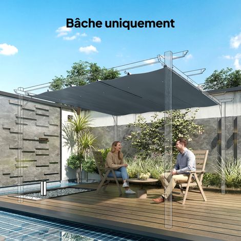 Toile de Toit Pergola Rétractable 3x3 m, Polyester 180 g/m², Anti-UV30+, Gris Foncé (1/5)