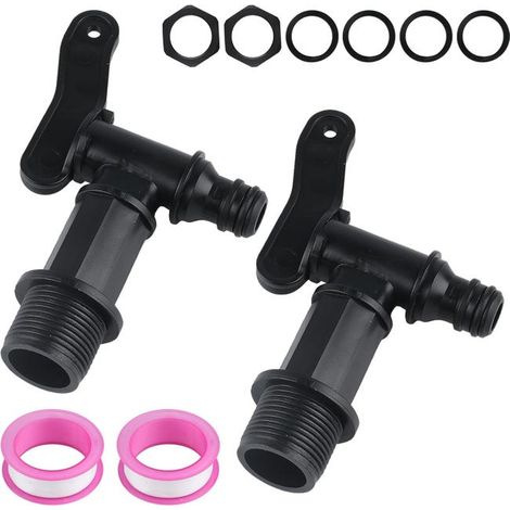 Lot de 2 robinets de type seau - plastique de haute qualité - joint d'étanchéité parfait - rondelle incluse
