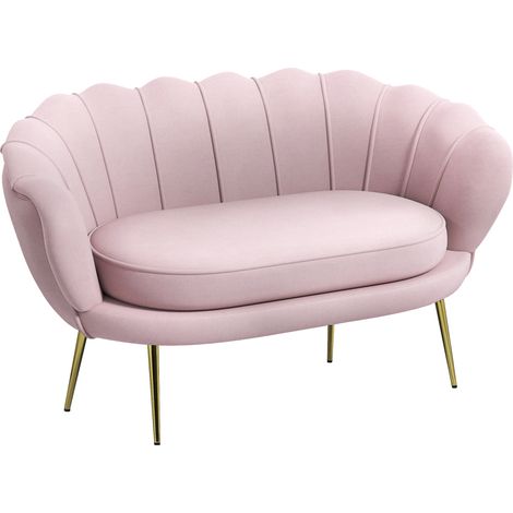 Divanetto 2 Posti in Stile Industrial Chic in Tessuto Effetto Velluto e Metallo, 130x77x77 cm, Rosa