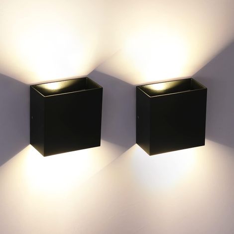 Lot de 2 appliques murales LED, étanchéité IP65, noires, 3000K 6W, appliques extérieures modernes en aluminium avec éclairage vers le haut et vers le
