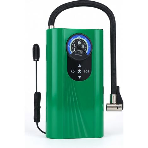 Inflador de neumático portátil 12 V para coche, manómetro integrado, verde (1/5)