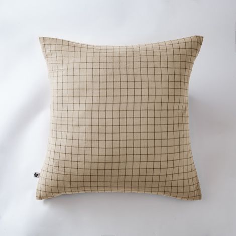 Taie d'oreiller Tissé-teint petits carreaux Déco "Gaïa Mix" 60 x 60 cm & 50 x 70 cm "Gaze de Coton" l'Effet Papillon - Gaia Mix Ficelle - Taie d'oreiller 60 x 60 cm (1/4)