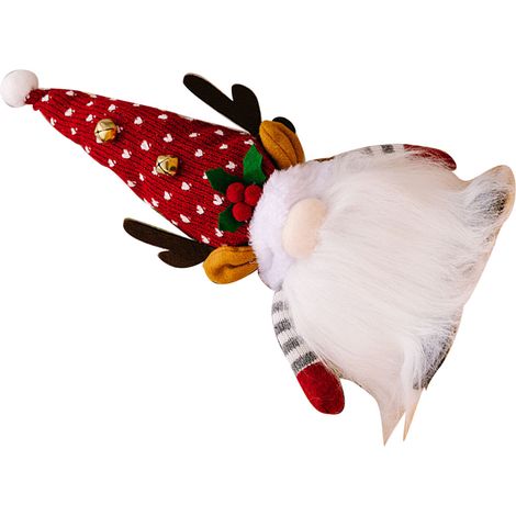 Gnome de Noël en peluche - Décoration de Noël suédoise éclairée - Fait à la main - Poupée elfe scandinave Tomte avec chapeau en bois de cerf - Pour cadeaux de fête à la maison - Rouge (1/5)