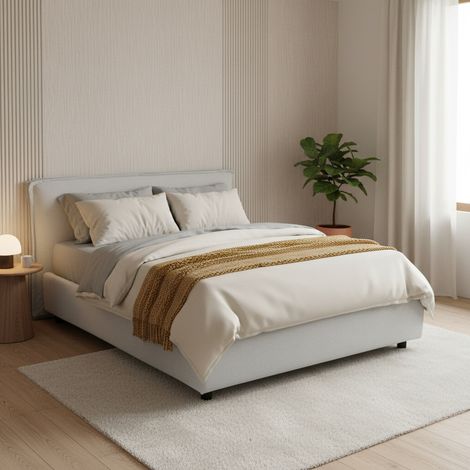 Cama Matrimonial Brolo, Desenfundable, Con Almacenamiento Made in Italy, Tamaño Colchón 160x190 cm, Blanco (1/5)