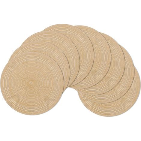 Placemats, Set of 6, Khaki 38x38cm Round Woven Washable Placemats Heat Resistant Placemats for Dining Table