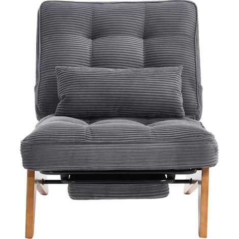 Fauteuil lounge moderne réglable sans dossier en tissu avec repose-pieds, coussin lombaire et pieds en bois pour salon/chambre/bureau (velours côtelé gris) (1/5)