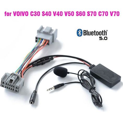 Adaptateur Bluetooth 5.0 pour voiture avec entrée auxiliaire et microphone intégré, idéal pour les appels mains libres avec Volvo C30, S40, V40, V50, S60, S70, C70, V70, XC70, S80 et XC90. (1/5)