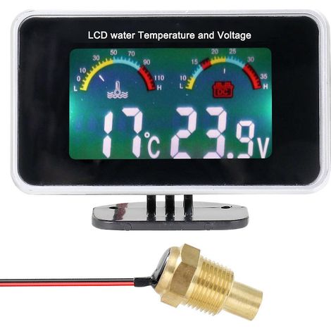 Affichage numérique LCD voiture thermomètre eau température voltmètre jauge 2en1 température et tension (1/5)