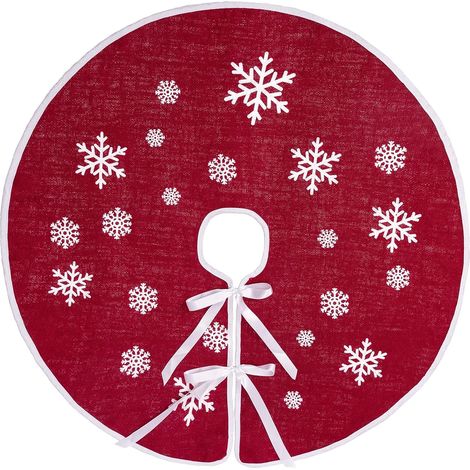 Tapis de sapin de Noël, 76 cm, rouge, idéal pour les réunions de famille, les fêtes et les décorations de Noël intérieures en hiver. (1/5)