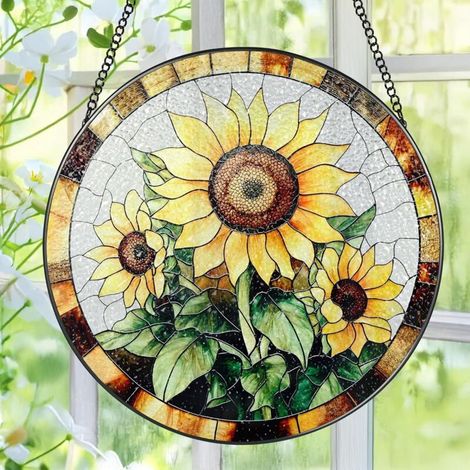 Attrape-soleil vitrail décoratif suspendu, ornement mural maison, cadeau parfait Noël et crémaillère, diamètre : 25 cm (1/4)
