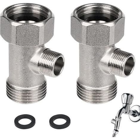 Menibeuty 2 Pieces 3-Way Valve, 3-Way Copper Connector Valve, 3/8" T-Shaped Valve Connectors, 3-Way Swivel Male Thread for Sprayer, Faucet, Angle Bracket, Shower Arm (1/5)