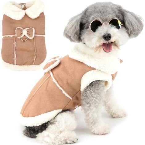 Manteau d'hiver pour chien et chat de petite taille, manteau en polaire de cisaillement pour chien et chat avec anneau en D,( L ) (1/4)