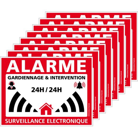 Autocollants Alarme Lot de 8 stickers Alarme Sécurité Protection Vidéosurveillance 8 x 6 cm résistants UV et pluie. Alarme gardiennage & intervention . - Alarme gardiennage & intervention
