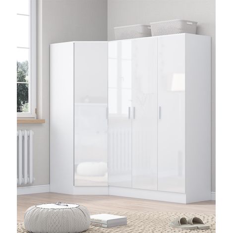 Reflect 2pc Wardrobe Bundle - 1 Door Corner + 3 Door Plain - Black Gloss & Black Oak