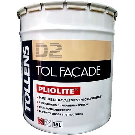 Peinture de ravalement professionnelle TOLLENS Tol Façade Pliolite Choix de couleur: Blanc - Conditionnement: 15 Litres