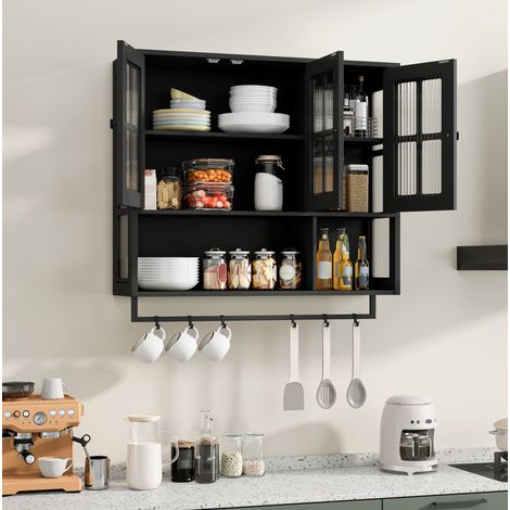 Mobile bagno sospeso HAVRYA a 3 ante, vetro temprato, portasciugamani, nero (1/5)