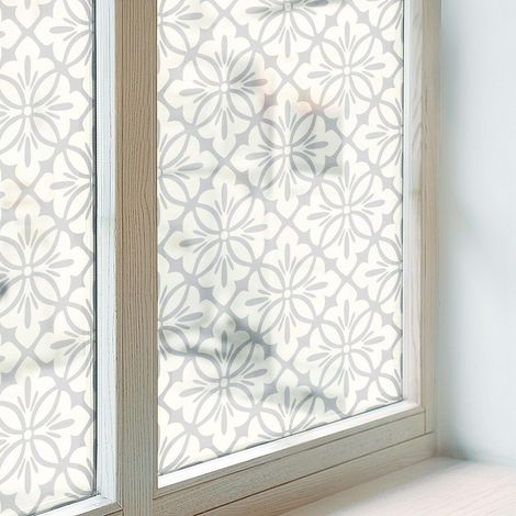 Sichtschutzfolie 100x146 cm PVC Sichtschutz Fenster Dekorativ Dekorfolie Blickdicht Selbstklebend Folie für Badezimmer Milchglas Blumenrosetten