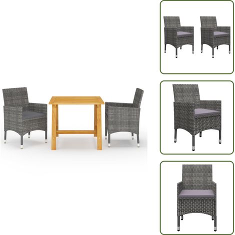 The Living Store Set Mobili da Pranzo per Giardino 3 pz Grigio - Tavolo da pranzo in legno