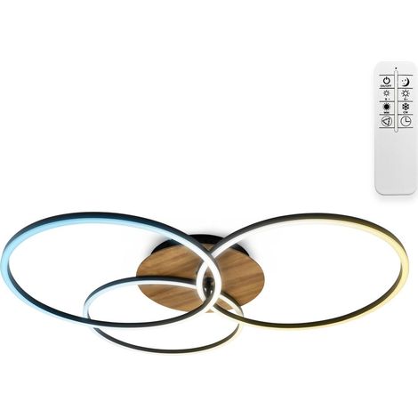 B.K.Licht – Plafonnier LED 42,5W dimmable – Température de couleur réglable 3000K-6500K – Télécommande incluse – Design en bois moderne