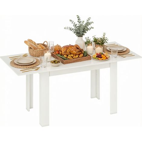 CHICFURN Mesa de comedor extensible blanca de MDF y acero, estilo moderno, 6 a 8 plazas, fácil de limpiar, ideal para cocina y salón, con sistema deslizante (1/5)