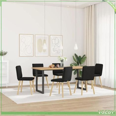 Chaise de salle à manger - 3315627 - Lot de 6 - Tissu noir - Structure métal & bois hévéa (1/5)