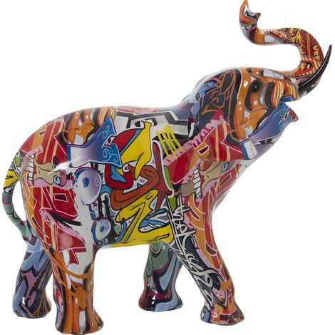 Sculpture éléphant coloré en résine pour déco intérieure - Palette multicolore vive et décorative (1/4)