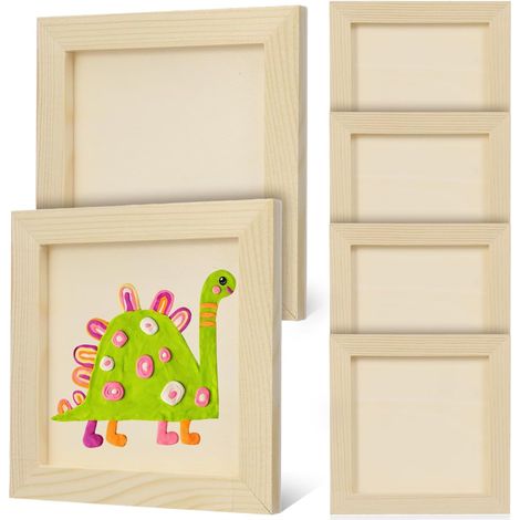 Cadre 6 Photos En Bois 4.72 X 4.72 Pouces Kit De Cadres Photo Diy Pour Activités Manuelles Enfants Décoration Murale Maison À Personnaliser Avec Peinture Et Aquarelle (1/5)