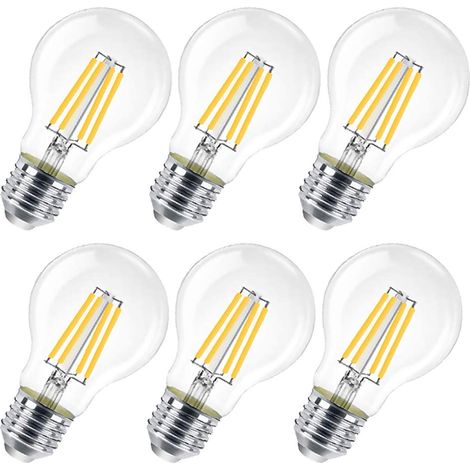Pack of 6 E27 LED bulbs, 8W (equivalent to 80W), clear, non-dimmable, warm white 3000K, model A60 (1/5)