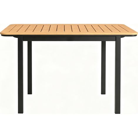 Table de jardin extérieure 6 places 127 x 70 cm, plateau aspect bois résistant aux intempéries, cadre métal peint en brun, facile à entretenir CHICFURN (1/5)
