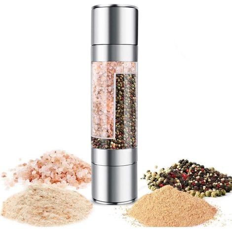 Moulin à sel et poivre 2 en 1 – Rotor en céramique réglable – Acier inoxydable – Pour la cuisine et le barbecue – Degré de mouture réglable – Sel, poivre, assaisonnement (1/5)