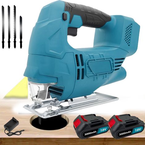 Seghetti alternativi, seghetto alternativo senza fili, batteria e caricabatteria 2x3.0A, 4 lame, luce di lavoro a LED, per taglio di plastica, legno, acciaio, compatibile con batteria Makita