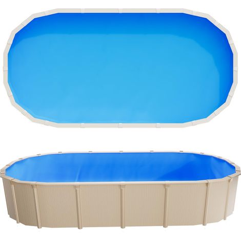 Liner Piscine Hors-Sol Ovale 375x732 cm Hauteur Paroi 120 cm Film Intérieur de Piscine Épaisseur 0,4 mm pour Rénovation et Étanchéité, en PVC, Système Unibead, Anti-Déchirure, Anti-UV, Bleu (1/5)