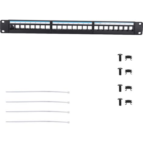 Panneau de brassage 19 pouces 24 ports CAT6 pour rack réseau, montable, sans modules (1/5)