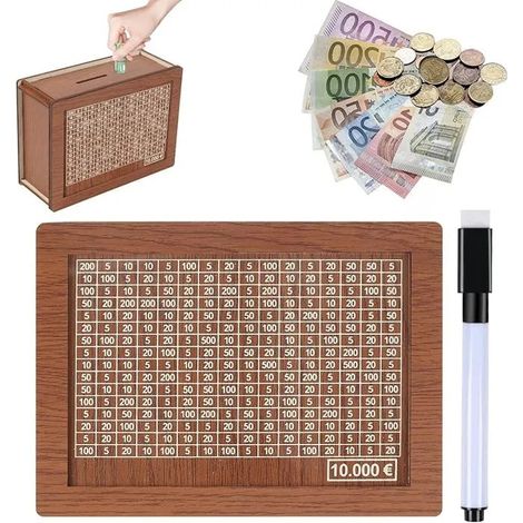 Economie Argent 10000 Euros, Tirelire en Bois avec des Stylos Effaçables Boite a Economie Marquée un Objectif 1 L TIRELIRE (1/5)
