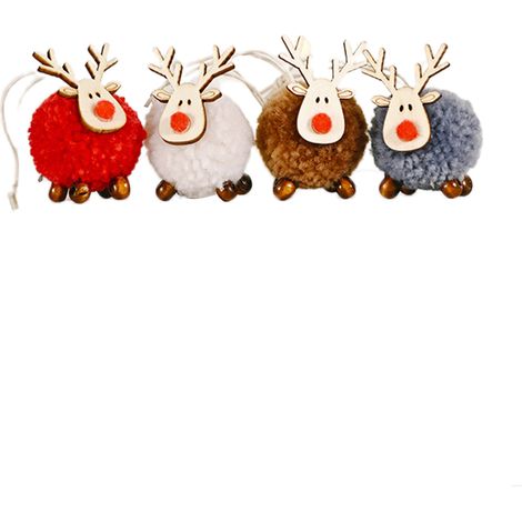Lot de 4 pendentifs élan feutrine bois, sapin de Noël mini poupée élan, décoration suspendue fête (1/5)