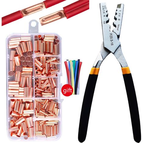 Kit de 250 manchons de raccordement en cuivre – Cosses tubulaires en cuivre GT / Connecteurs de jonction / Manchons à sertir (1/5)