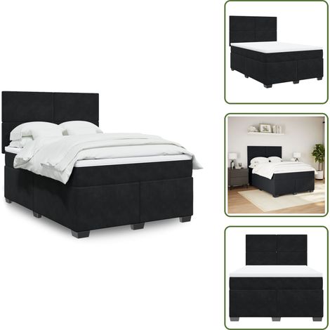 Boxspringbett mit Matratze Schwarz 140x190 cm Samt - Samtbett - Boxspringbett - Doppelbett - Schlafzimmermöbel - Luxusbett (1/5)