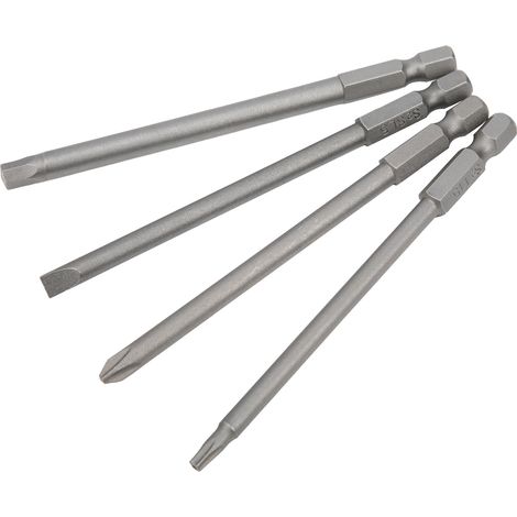 Jeu de 16 embouts de tournevis longs (100 mm) : hexagonaux, plats, cruciformes et creux. (1/5)