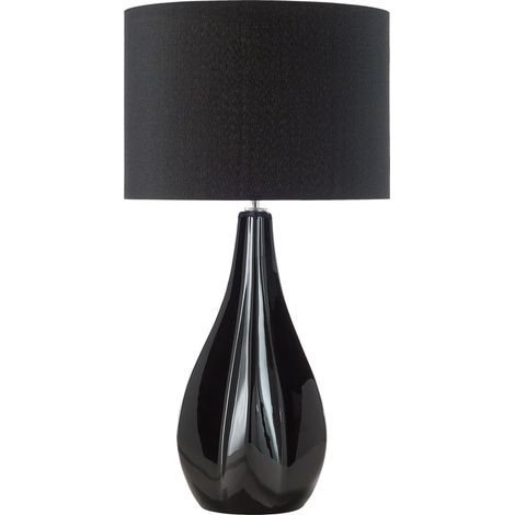 Lámpara de mesa con pantalla en forma de tambor de seda sintética porcelana negra 60 cm salón glamour Santee (1/5)
