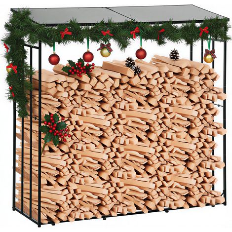 Brennholzregal, Metall und Polycarbonat, 185 x 67 x 185 cm, schwarz (1/5)