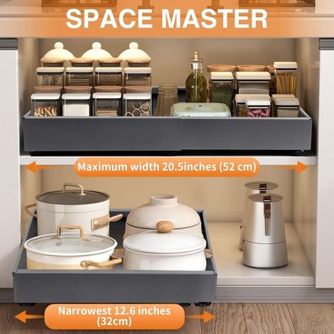 Set di 1 organizer adesivo scorrevole per cassetti da cucina, grigio scuro, per riporre oggetti. (1/4)