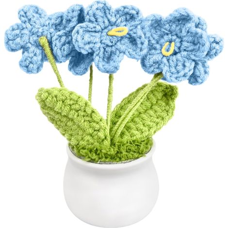 Fleurs au crochet, myosotis bleus artificiels, décoration pour la maison et le bureau, cadeaux d'anniversaire pour femmes (1/5)